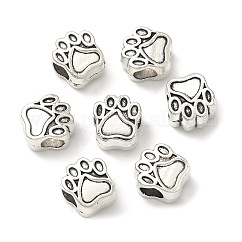 Abalorios europeos de aleación, bases de esmalte, Abalorios de grande agujero, pata de perro, plata antigua, 11.5x10.5x7.5mm, agujero: 5 mm