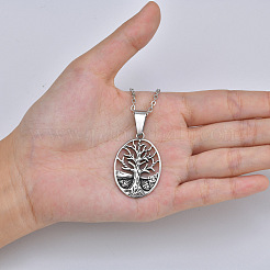 Collana vintage con ciondolo ovale cavo in acciaio inossidabile 304 con albero della vita&nbsp;WG4D9D4-01