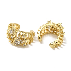 Orecchini a polsino con anello croissant cavo da donna con pavé di ottone placcato a cremagliera trasparente con zirconi cubici trasparenti&nbsp;EJEW-P280-17G