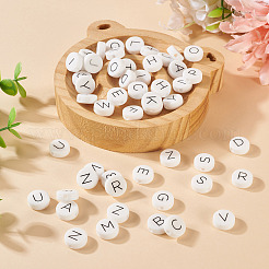 52 шт. 26 стиля плоские круглые с черными буквами a~z силиконовые бусины&nbsp;SIL-TA0002-98