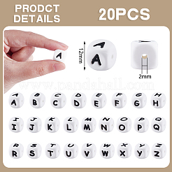 20 Stück weiße Würfelbuchstaben Silikonperlen 12x12x12 mm quadratische Würfel Alphabetperlen mit 2 mm Lochabstandshalter lose Buchstabenperlen für Armband-Halsketten-Schmuckherstellung&nbsp;JX432Z