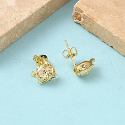 Серьги-гвоздики из латуни с микропаве из прозрачных кубических цирконий в форме рыб&nbsp;EJEW-Z144-20G