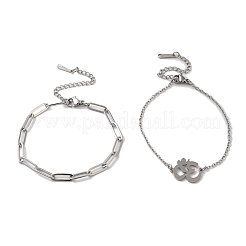Anlaufgeschützte Büroklammerketten und Ankerketten-Armbandsets aus Edelstahl 304&nbsp;AJEW-U005-05F-P