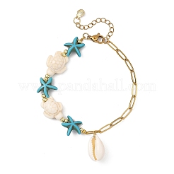 Armbänder mit Anhängern aus gefärbtem synthetischem Türkis und natürlichen Kaurimuscheln&nbsp;BJEW-JB13857