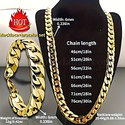Ensembles de colliers et bracelets en alliage de chaînes cubaines pour hommes&nbsp;WG37A02-02
