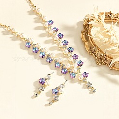 Ожерелья и серьги-гвоздики из цинкового сплава со стразами&nbsp;FS-WG37AE5-01