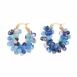 Плетеные серьги-кольца со стеклянными бусинами&nbsp;EJEW-JE04896