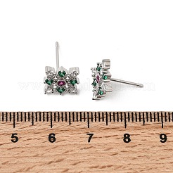 Серьги-гвоздики из латуни с микропаве из кубических цирконий в форме ромба&nbsp;EJEW-L306-02P