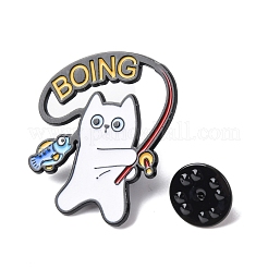 Эмалевые значки с изображением белой кошки на рыбалке&nbsp;JEWB-L024-01EB-03