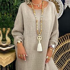 Ожерелья из дерева и синтетической бирюзы с кисточкой в виде знака мира для женщин&nbsp;FS-WGC7FA0-01