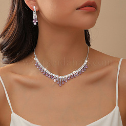 Наборы из колье и сережек-гвоздиков в форме капли со стразами из сплава&nbsp;FS-WG9D3B7-01