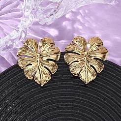 Серьги-гвоздики в форме листа из нержавеющей стали 304&nbsp;EJEW-L304-05G