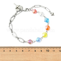 Pulseras de eslabones y dijes de acero inoxidable 304 y vidrio galvanizado&nbsp;BJEW-JB13976-02