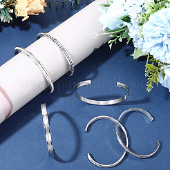 6шт. браслет-манжета из нержавеющей стали 201 в форме буквы С с рифленой отделкой&nbsp;STAS-BBC0008-40