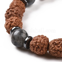 4 pezzo di braccialetti elasticizzati in rudraksha naturale e perline di pietre preziose per donna uomo&nbsp;BJEW-JB08939