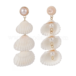 Natürliche spiralförmige Muschel- und Muschelperlen-Ohrstecker&nbsp;EJEW-TA00168