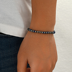 Braccialetti heishi con perline di lapislazzuli naturale e catenelle terminali in acciaio inossidabile 201.&nbsp;OQ4301-2