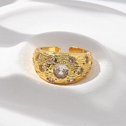 Латунные кольца-манжеты с микропаве и прозрачным цирконием для женщин&nbsp;RJEW-U041-12G