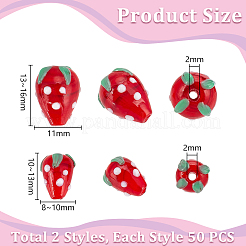 Ручной работы Lampwork 3 d клубника шарики&nbsp;LAMP-UN0001-02