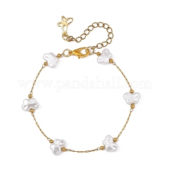 Pulseras de eslabones con cuentas de perlas de imitación y mariposas&nbsp;BJEW-JB13905