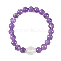 2 juego de 2 pulseras elásticas redondas de cuentas de amatista natural y cristal de cuarzo (2.05 pieza&nbsp;BJEW-TA00751
