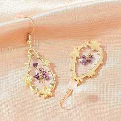 Ohrringe aus Legierung und getrockneten Blumen&nbsp;AL-Z001-04G