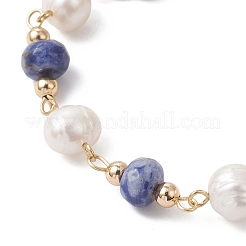 Браслеты из натуральных голубых пятен яшмы и культивированного пресноводного жемчуга в форме ронделей для женщин&nbsp;BJEW-JB12809-01