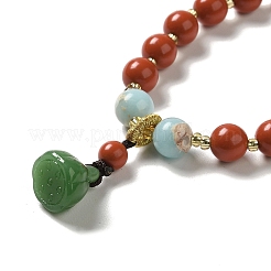 Braccialetti elasticizzati con perline di cinabro e legno di sandalo con ciondoli di baccelli di loto in vetro&nbsp;BJEW-B080-05