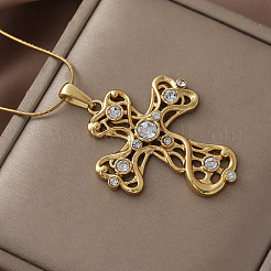 Винтажные ожерелья с подвеской-крестом из нержавеющей стали 304 с прозрачным стеклом для женщин&nbsp;MR8108