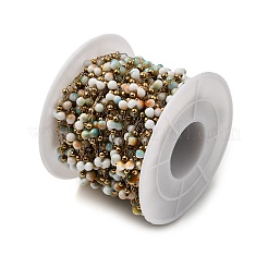 Круглые звенья цепочек ручной работы из нержавеющей стали 304 с фарфоровыми бусинами&nbsp;CHS-L032-16G-03