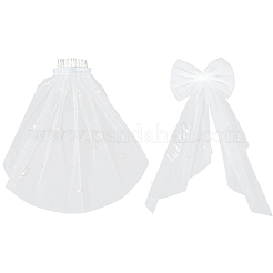 2 шт. 2 стиля бант из полиэстера с пластиковыми жемчужинами заколки для волос&nbsp;PHAR-CY0001-05