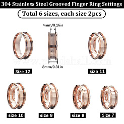 12 pz. 6 misure di anelli scanalati in acciaio inossidabile 304&nbsp;RJEW-SC0001-04
