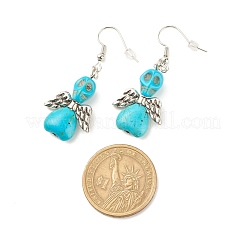 Boucles d'oreilles tête de mort turquoise synthétique avec ailes pendantes&nbsp;EJEW-JE04944-04