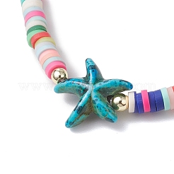 Браслеты ручной работы из полимерной глины хейши и синтетической бирюзы с морскими звездами для женщин&nbsp;BJEW-JB12168
