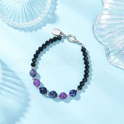6 bracciale con perline rotonde in vetro e pietre preziose naturali e sintetiche&nbsp;BJEW-JB12210