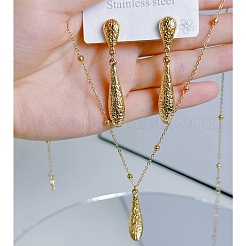 Комплекты из ожерелий и серег-гвоздиков в форме капли из нержавеющей стали 304&nbsp;FS-WGBFCD6-02