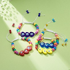 Плетеный браслет из бусин лэмпворк сердце с дурным глазом&nbsp;BJEW-JB08626