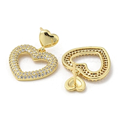 Orecchini pendenti a bottone con micro pavé di zirconi cubici placcati in ottone placcato a forma di cuore&nbsp;EJEW-F331-24G