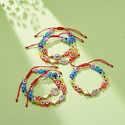 Браслеты из смолы и бисера для глаз/хамса/плоские круглые браслеты из бисера со стразами из сплава для девочек и женщин&nbsp;BJEW-JB08742