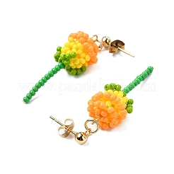 Boucles d'oreilles pendantes en acier inoxydable 304 avec perles de verre rose&nbsp;EJEW-MZ00333-02