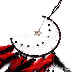 Лунная тканая сетка/паутина с подвеской из перьев&nbsp;HJEW-I013-05