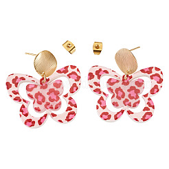 Серьги-гвоздики с подвесками из акрила и бабочки с латунным принтом&nbsp;EJEW-TA00674