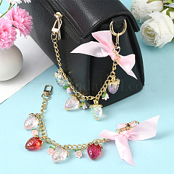 2 шт. 2-цветные алюминиевые цепи и акриловые звенья с бантом для сумки-клубники декоративные цепочки&nbsp;HJEW-SC0002-61