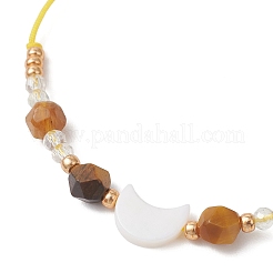 Браслеты с подвесками в виде луны из натурального тигрового глаза и пресноводной раковины&nbsp;BJEW-MZ00303-02