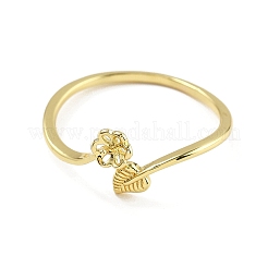 Montature per anelli regolabili in ottone con foglia e fiore&nbsp;KK-G527-01C-G