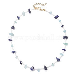 Halsketten aus natürlichem Lapislazuli und Aquamarin mit Splittern und Glassaat für Damen&nbsp;NJEW-JN05603-02