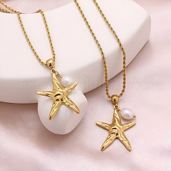 Collares colgantes de acero inoxidable 304 y perlas naturales con diseño oceánico para mujer.&nbsp;WG2E1DF-01