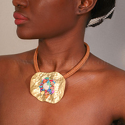 Овальные ожерелья из сплава с кулоном из окрашенной цветной синтетической бирюзы для женщин&nbsp;FS-WGD0E4F-02