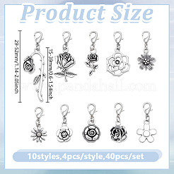 40 шт. 10 стиля подвеска из сплава с цветком&nbsp;HJEW-GO00242