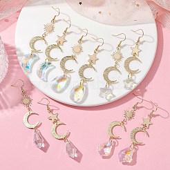 Orecchini asimmetrici in ottone con luna&nbsp;EJEW-JE05458